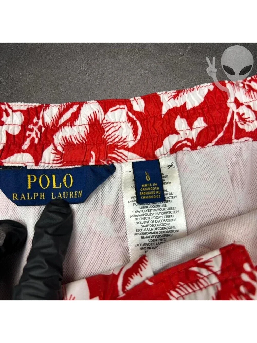 Polo Ralph Lauren Swim Trunks Mens US L Red White Tropical Fish Hibiscus Cargo